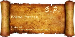Baksa Patrik névjegykártya
